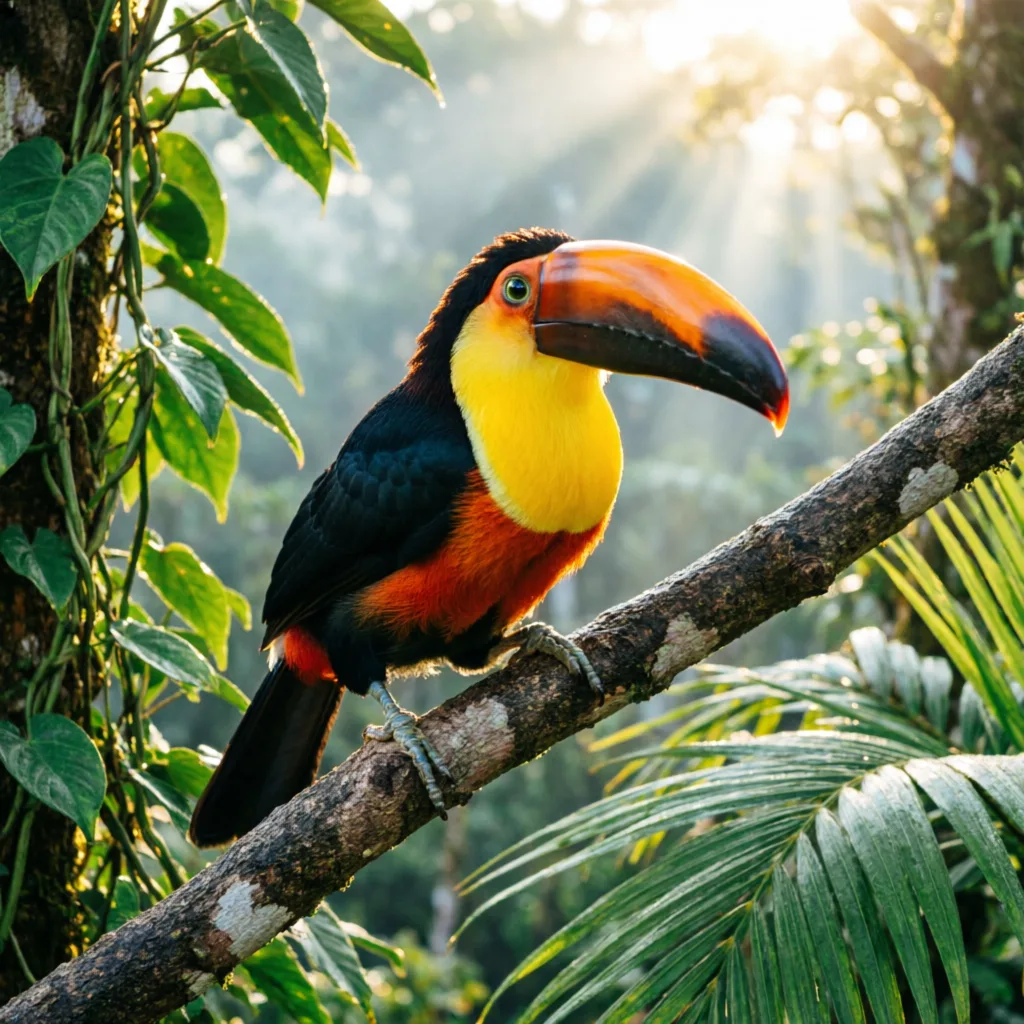 Tucano na área verde da pousada