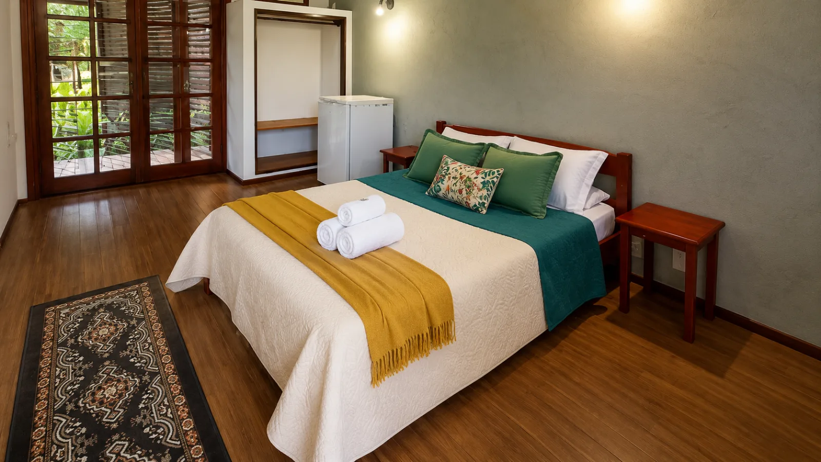 Suíte Dupla na Pousada Aurora da Mantiqueira — quarto de casal em Penedo, RJ com cama confortável e decoração acolhedora